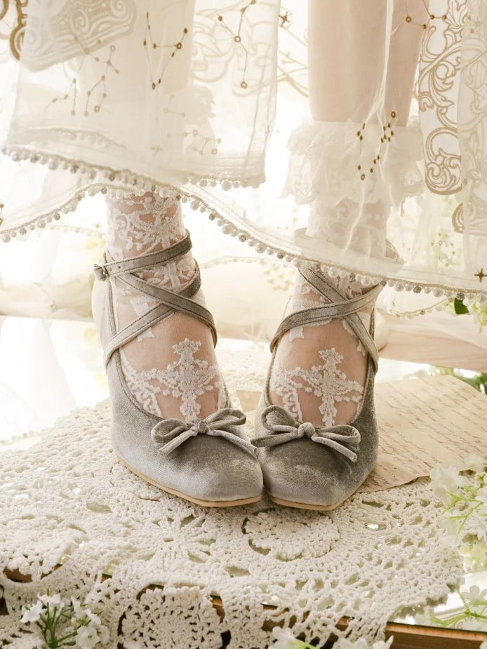 Sweet Heels Top Design Bow High Silver at Crisscross Lolita - PU Ballet