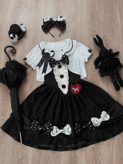 White Polka Dot Collar Knitted Gothic Lolita Cardigan with Bows - Tan Tuan