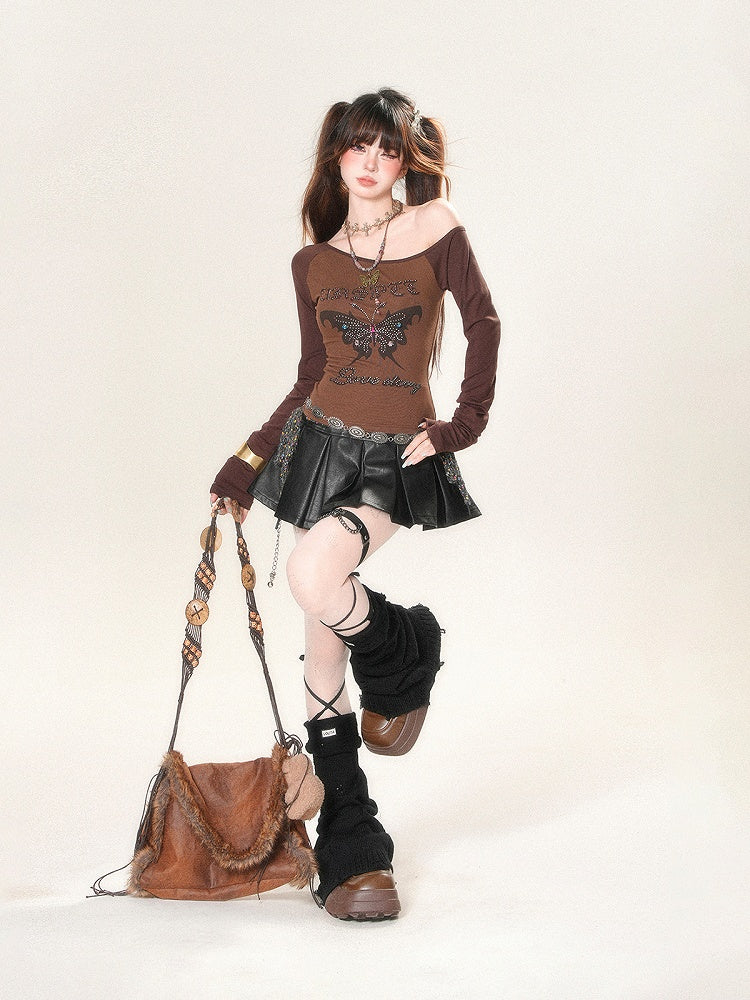 ミニスカート ブラック ハイウエスト ボックスプリーツ PU