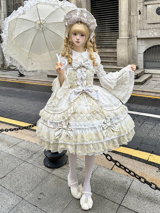 Jumper Skirt Bow Chain Neckline White Bead Dress Princess Gorgeous Lolita