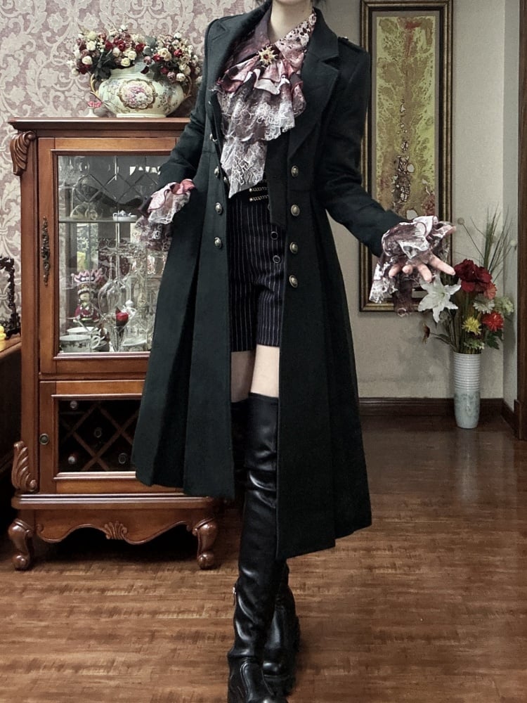 Dunkelgrüner Ouji Fashion Lolita Gothic Prince Winter Wollmantel