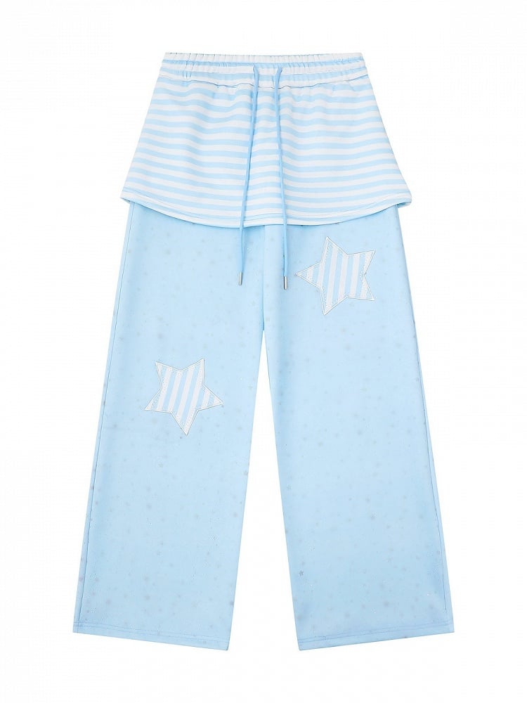 Blue Star Patches Straight Pants with Striped Overlay Detail - Languid Park