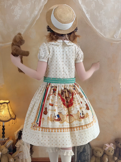 Short White Musical Print Peter Pan Collar OP Dress with Tassels - Crucis Universal Tailor Company