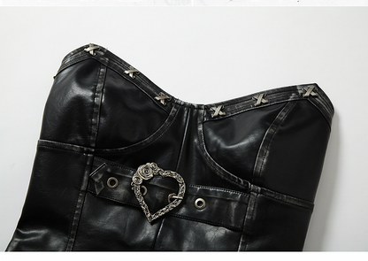 Schwarzes Bustier-Top mit herzförmiger Schnalle