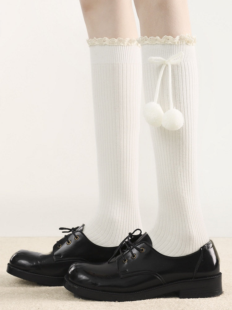 Lolita Socks Calf (5 Decor Colors) Pom-Pom