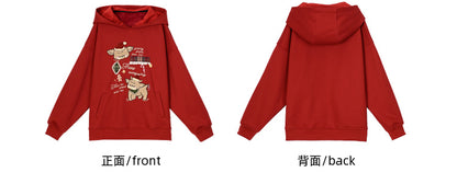 Christmas Red Cute Reindeer Appliques Thick Hoodie