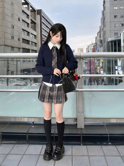42CM/45CM/48CM/56CM/65CM Style JK Uniform Pleated Skirt Gray Plaid Preppy