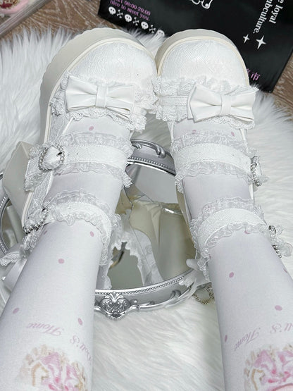 Schuhe Plattform Jirai - Trim Mary Spitze Heels Block High Kei Weiß Jane mit