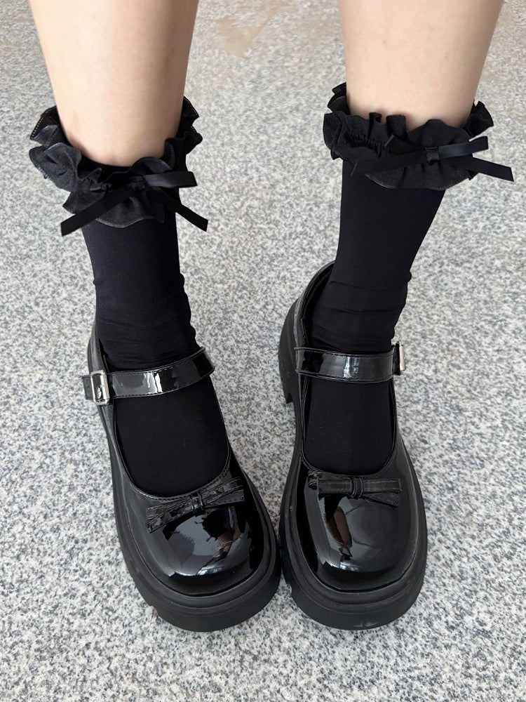 Ruffled Ankle Socks with Bowknot Details - Xi Shang Mei Shao