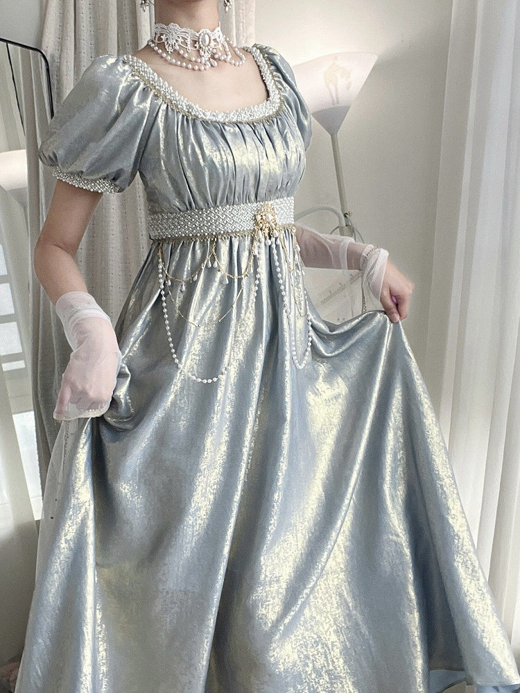 Blue Empire Waist Lolita OP Dress with Beadwork - Qian Mu