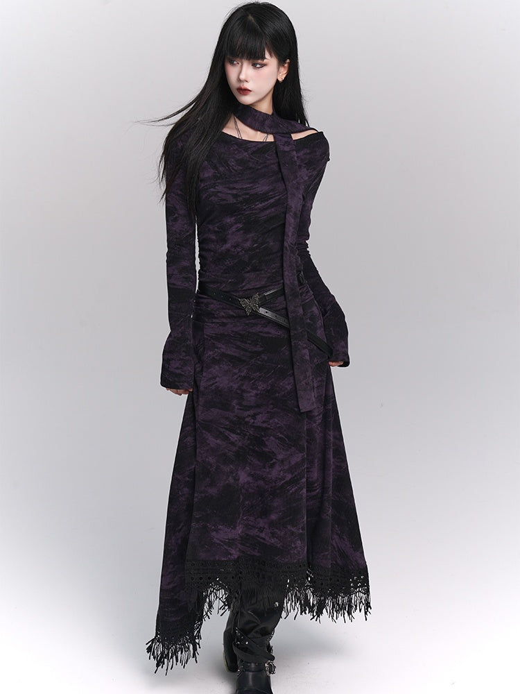 Wasteland Punk Purple Asymmetrical Tassel Hem Side-Slit  Dress