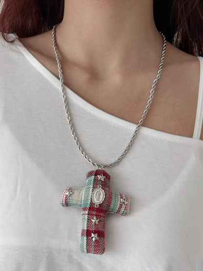 Halskette Y2K Stoff Kreuz Anhänger