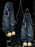 Verzierte Schnittjeans Cargo Y2K Buchstabentaschen Blau Weites Bein Applikation