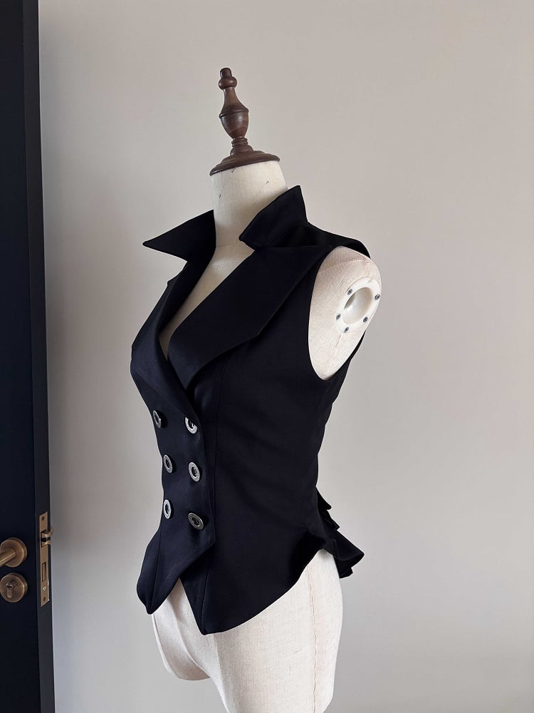 Ouji Lolita Gothic Double-Breasted Waistcoat Black