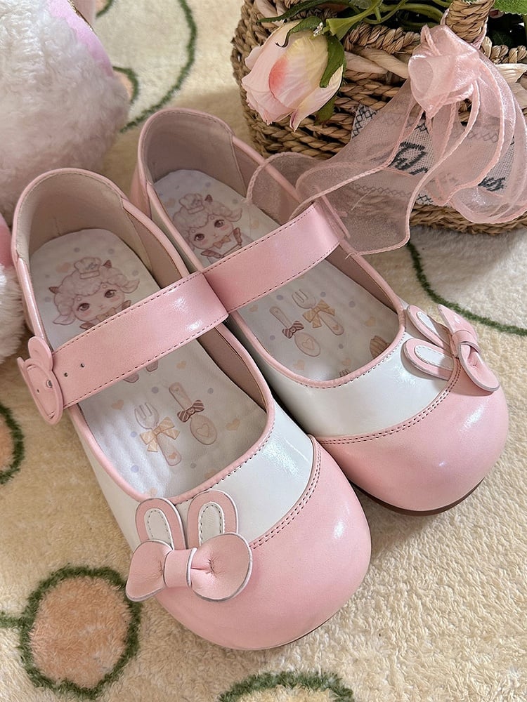 Rosa Bär Flats Schnalle Bowknot verziert Ohr Bunny