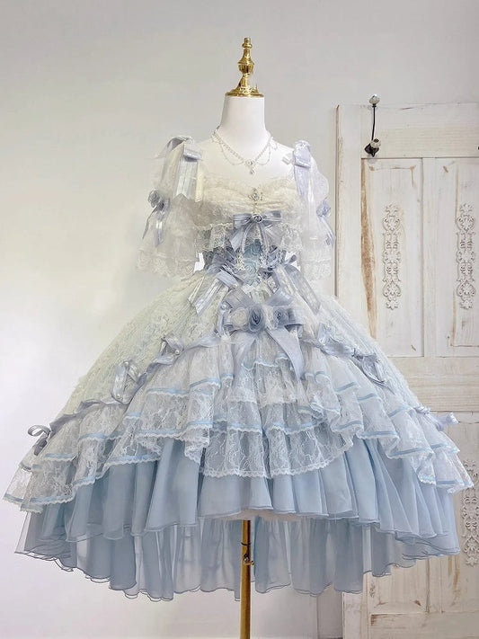 Blue Corset Lolita Waist High-low Dress Layered Hanayome Skirt Hime OP