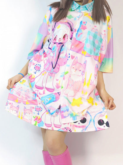 A-line Cartoon Y2K Print Skirt White