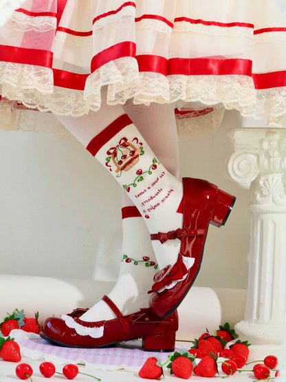 RedWhite and Pattern Cotton Socks Basket Flower Strawberry Lolita