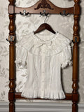 White Blouse Sleeves Puff Short Neckline Ruffle