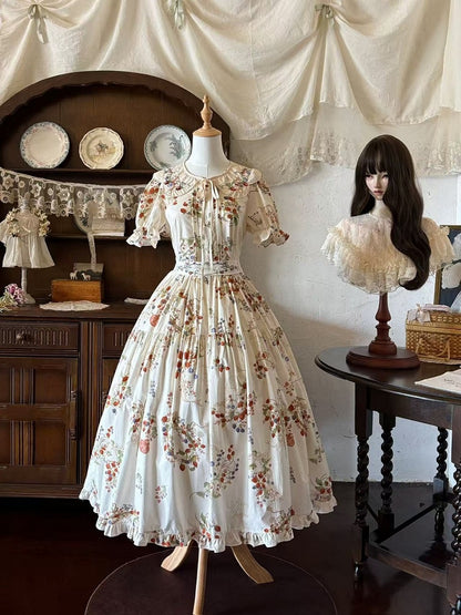 Beige A-Line Dress with Berry Embroidery and Lace Details - Zoncel
