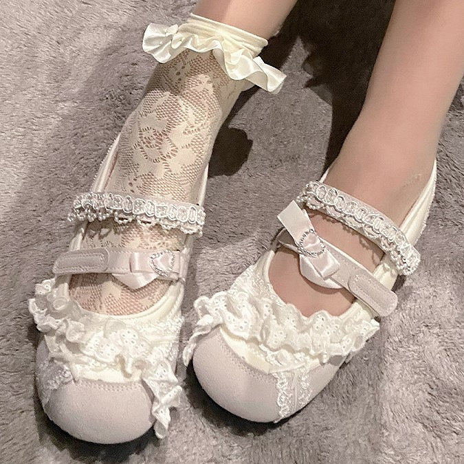 Pink Sweet with Lace Trim Lolita Flats Ballet Dusty