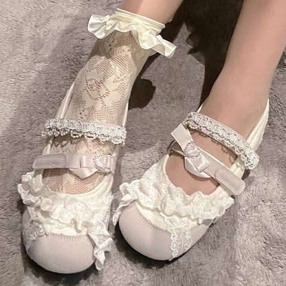 Pink Sweet with Lace Trim Lolita Flats Ballet Dusty