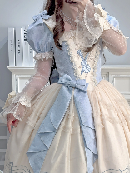 Beige Pattern Accents with Polka-dot Lolita Lace Detachable Bow Sleeves