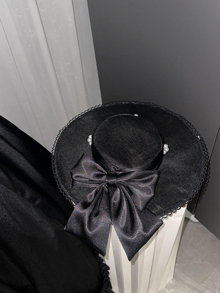 Black Satin Basque Waist Under Bust Classic Lolita JSK - Alice in Wonderland Lolita