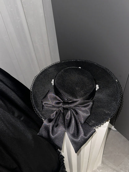 Black Satin Basque Waist Under Bust Classic Lolita JSK - Alice in Wonderland Lolita