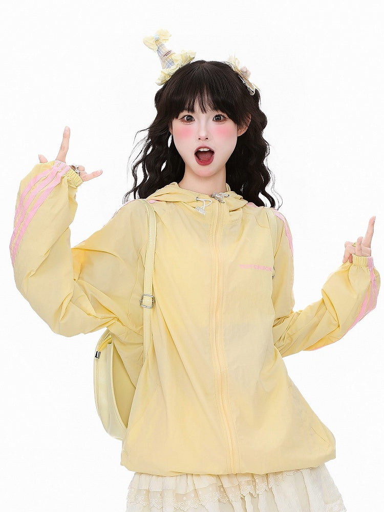 Kawaii Sun Closure Daily Green/Yellow/Pink Cuffs Protection Jacket Elastic Zipper with