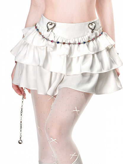 ホワイトハートバックルAラインティアードスカート