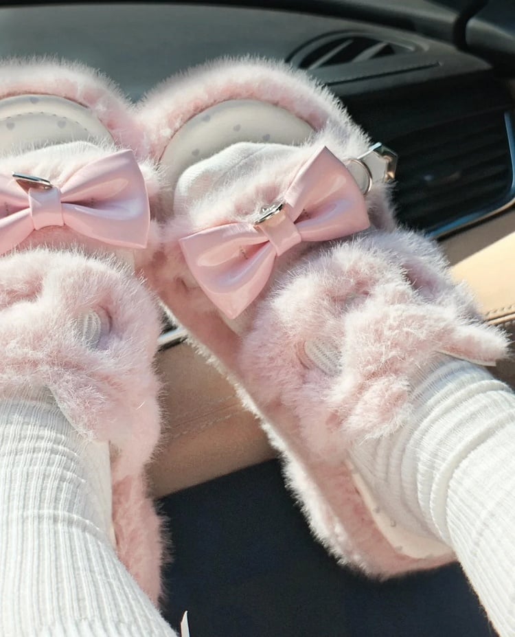 Kei Plush Slippers Rebellious Jirai Embroidery Pink Kitten -