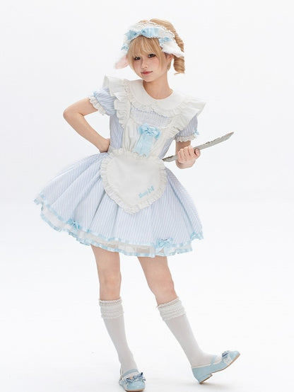 Old School Maid OP with Striped Lace Sleeves - Sheep Puff Atelier
