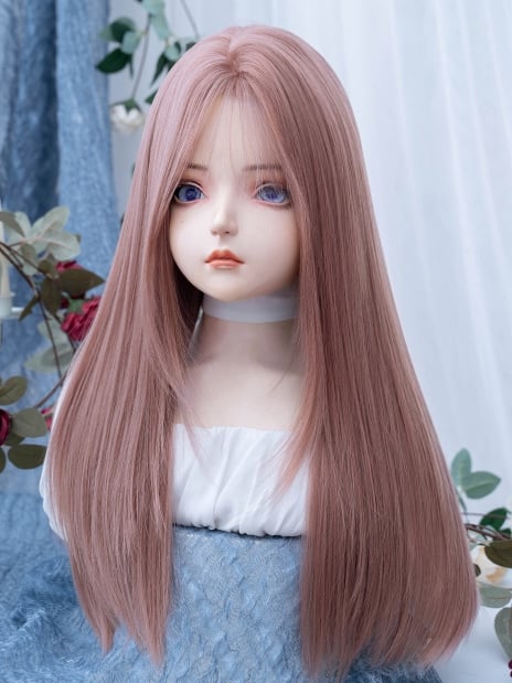 Länge 63CM Rosa Glatte Perücke