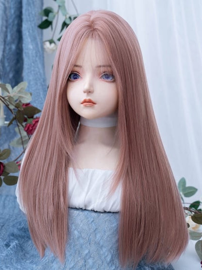 Länge 63CM Rosa Glatte Perücke