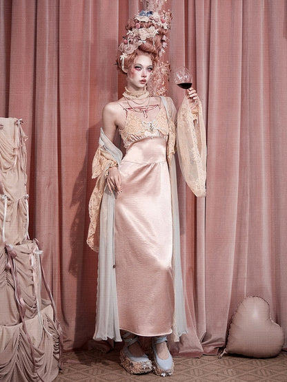 Rococo Pink Lace Satin Slip Dress with Padded Cups - Blood Supply