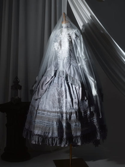 with Under Boned Waist Gray Gothic Bust Lolita Embroidery Dress Detail