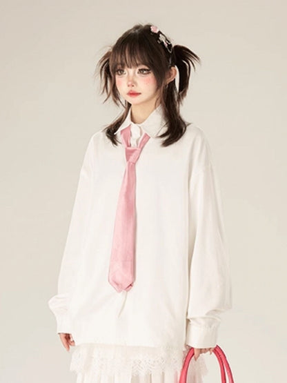 Shirt Loose-Fit Front Classic Pocket White Polo with