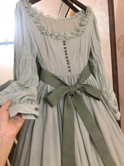 Green Square Neck Classic Lolita Long Sleeve OP