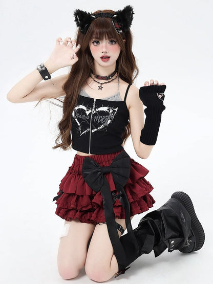 リボン付きスカート 蝶結び スイートティアード レッド ビッグフリー