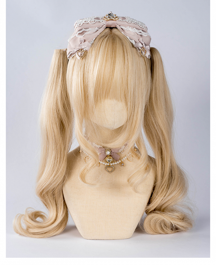 Jirai Kei Krone Strass Pink/Dusty Blue Schwarz/Dusty Lace Bow KC