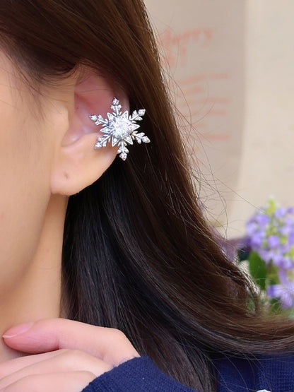 White Rhinestone Snowflake-shaped Ear Clip