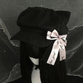Cat Beret Detachable Bowknot Lace Black/Pink Black with Ear