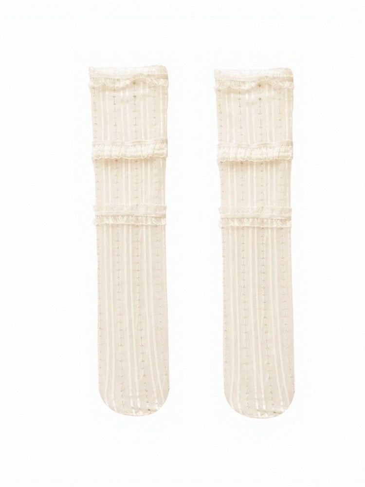 Striped Calf Socks with Layered Lace Trim - ModaSwings