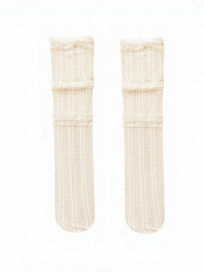 Striped Calf Socks with Layered Lace Trim - ModaSwings