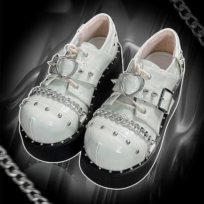 Chain Platform Shoes with Polished White Punk Studded Accents Details