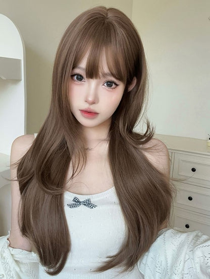 Wig Light With Wavy 72CM Air Brown Bangs Length