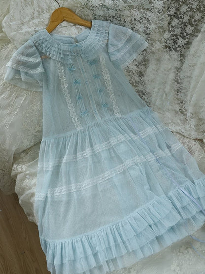 Blue Tulle Bowknot & White Lace Overlay - Rock Candy Box