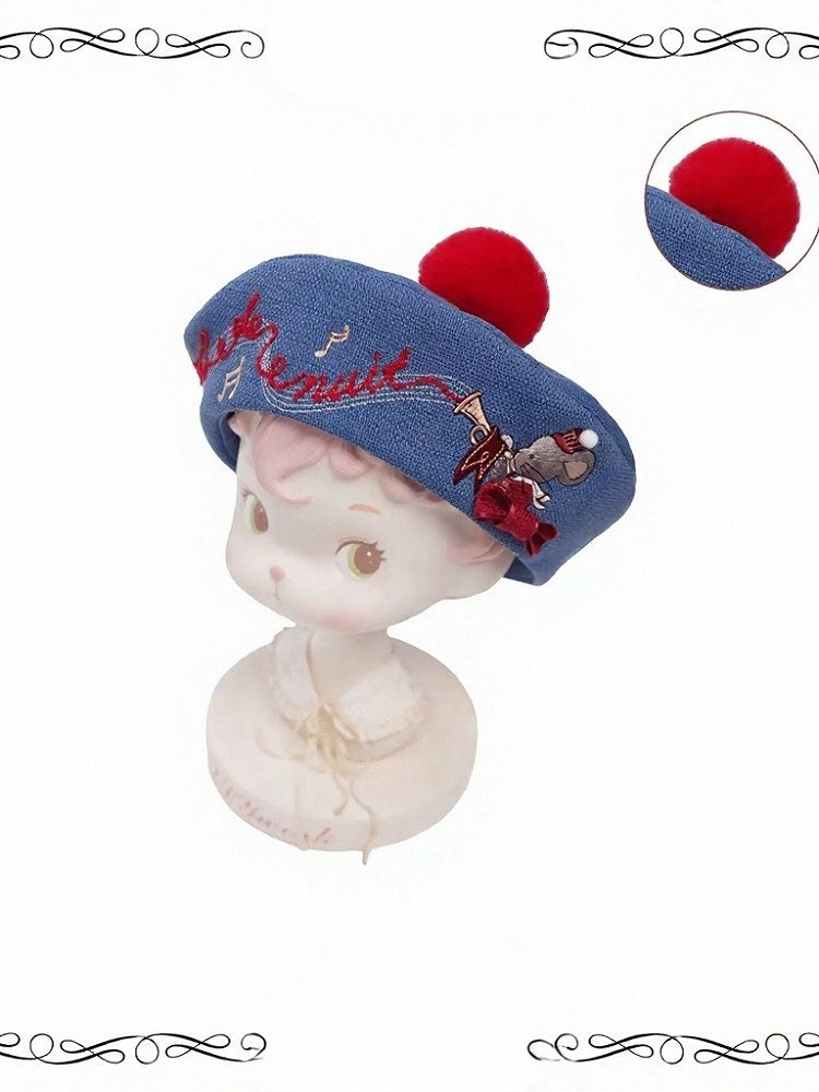 Embroidered Beret in 3 Colors - iris de nuit