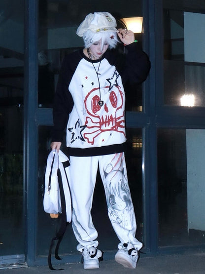 Pale Straight-Leg Trousers with Graphic Print - Alita26SS